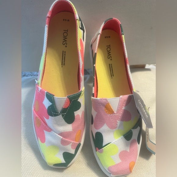 NWT TOMS Alpargata Mallow Patina Green Retro Floral Print Canvas Slip-On Shoes - Picture 4 of 9